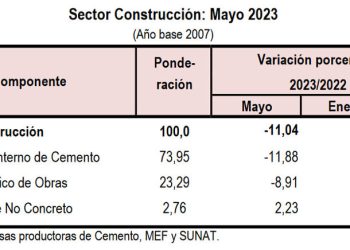 En mayo, la producción del sector Construcción disminuyó 11.04%