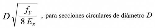 Expresión 10.16.6.1 para secciones circulares de diámetro D