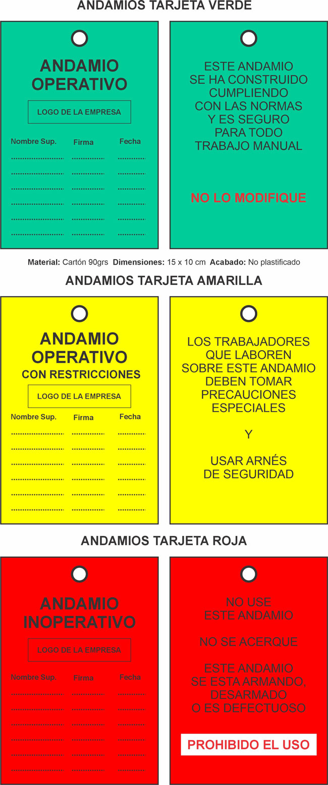 Sistema de tarjetas de colores para el control de andamios