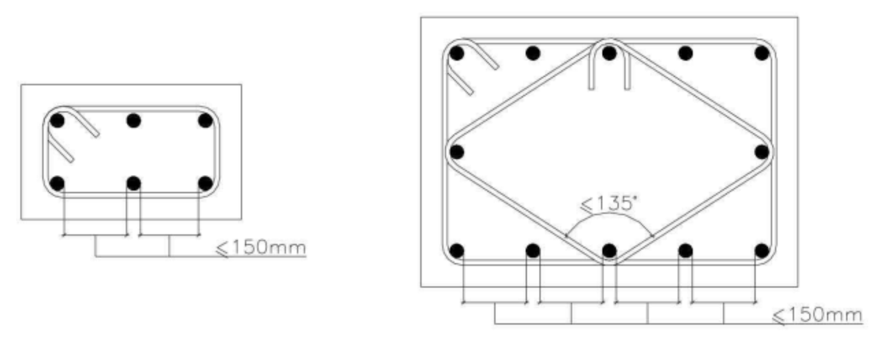 Fig. 7.10.5.3 Separación máxima de barras sin apoyo lateral.