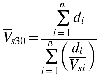 V̄s30 = Σ di / Σ (di / Vsi)