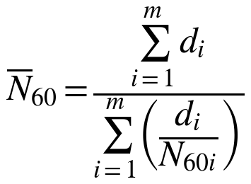 N̄60 = Σ di / Σ (di / N60i)