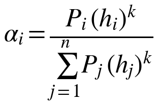 αi = Pi (hi)^k / Σ Pj (hj)^k