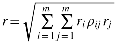 r = raíz de (Σ Σ ri ρij rj)