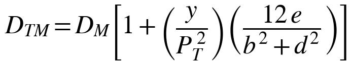 D_TM = D_M [1 + (y / P_T²)(12 e / (b² + d²))]
