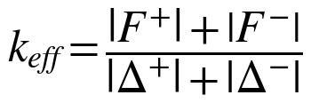 k_eff = (|F+| + |F−|) / (|Δ+| + |Δ−|)