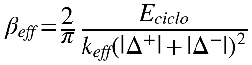 β_eff = (2/π) E_ciclo / (k_eff (|Δ+| + |Δ−|)²)