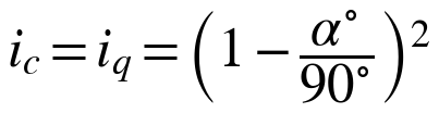 ic = iq = (1 − α°/90°)²