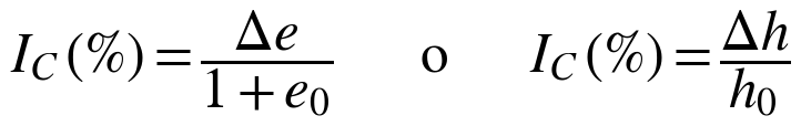 Ic (%) = Δe / (1 + e0)  o  Ic (%) = Δh / h0