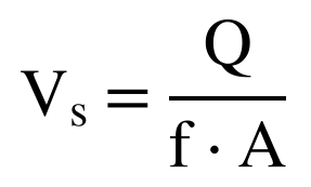 Vs = Q / (f · A)