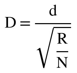 D = d / raíz(R / N)